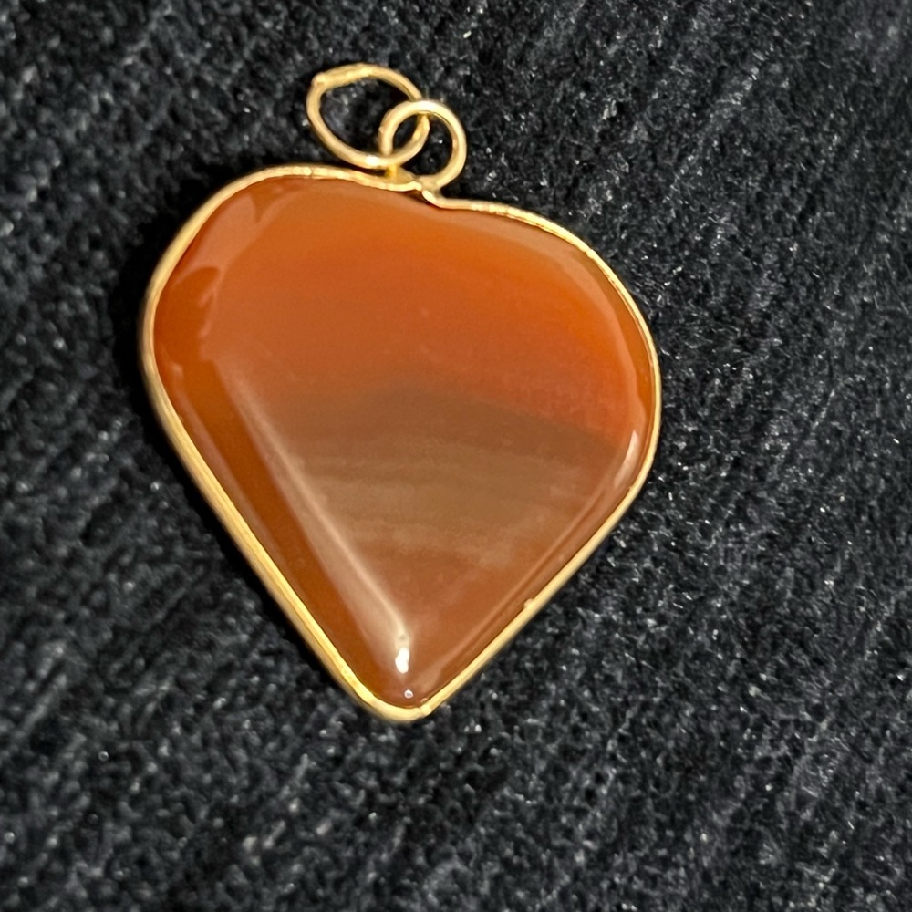 Gold-Framed Brown Heart Pendant Necklace - Women Jewelry